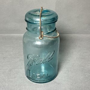 Ball Ideal Aqua Blue Jar Bicentennial 1976 w/ Lid Wire Vintage Canning w/Card
